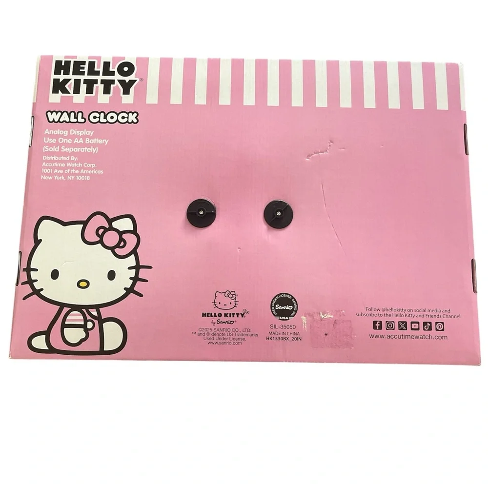 Sanrio Hello Kitty Pink & Black Bow Wall Clock - NIB
